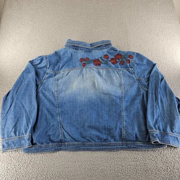 sold Catherines Denim Jacket Womens 2X Blue Cropped Embroidered Floral Trucker - Picture 11 of 13